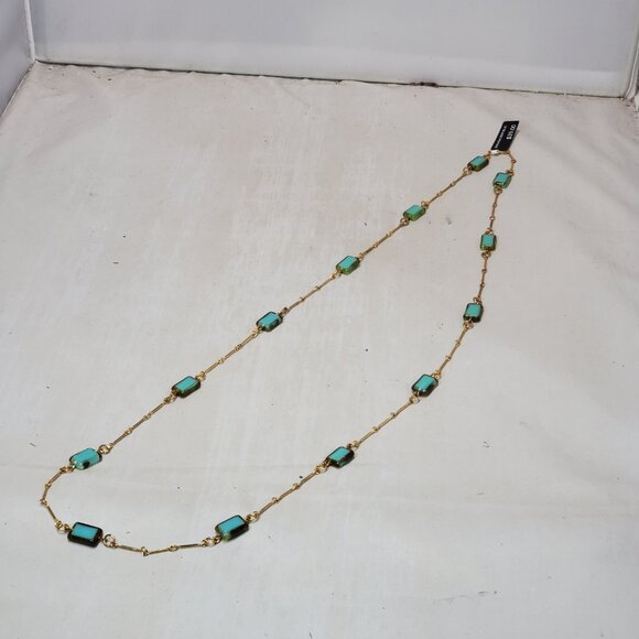 Banana Republic Gold-tone chain necklace rectangular turquoise-colored stones. - Picture 3 of 6